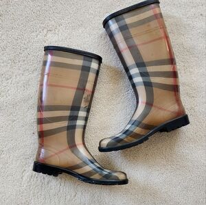 Burberry Nova Check Plaid Tall Rain Boots Beige 41 / 10.5-11 US Made in Italy